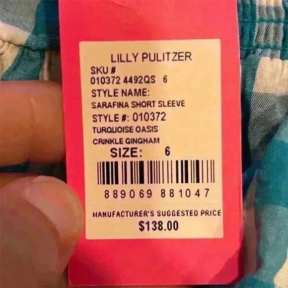 Lilly Pulitzer Women's Blue Check Sarafina Short Sleeve Blouse Size 6 - Picture 8 of 9